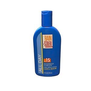 NEW Bain De Soleil All Day SPF 15 Waterproof Sunblock 4 Oz